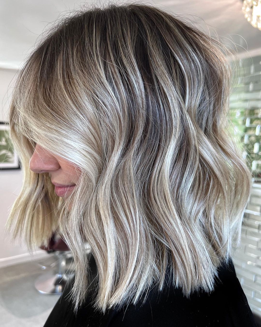 Shoulder-Length Silvered Bronde Lob