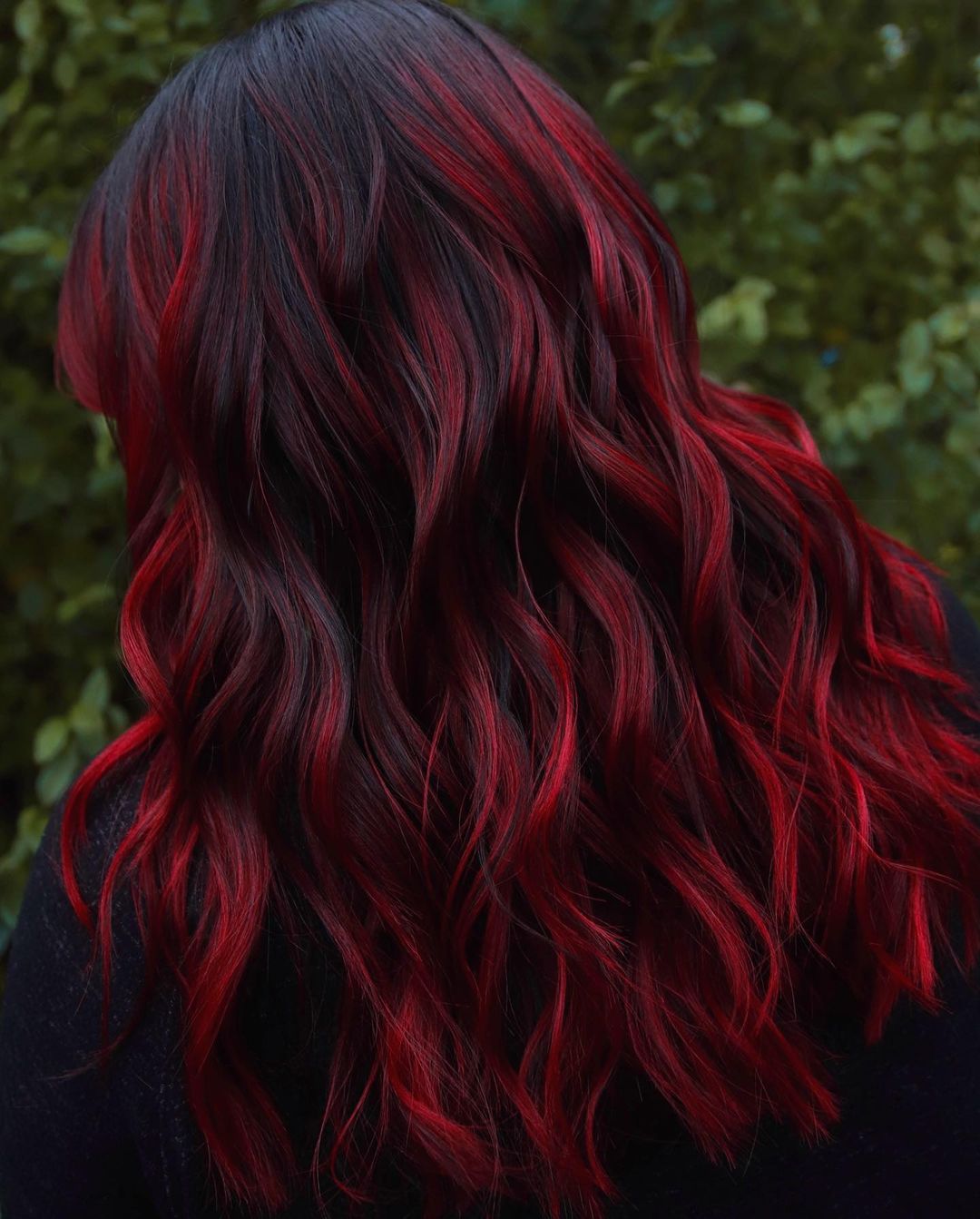 Dark Burgundy Hair with Neon Red Balayage