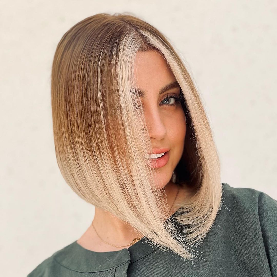 Polished Inverted Caramel Ash Blonde Bob