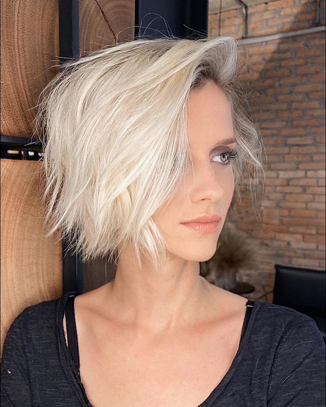 Short Jagged White Blonde Bob