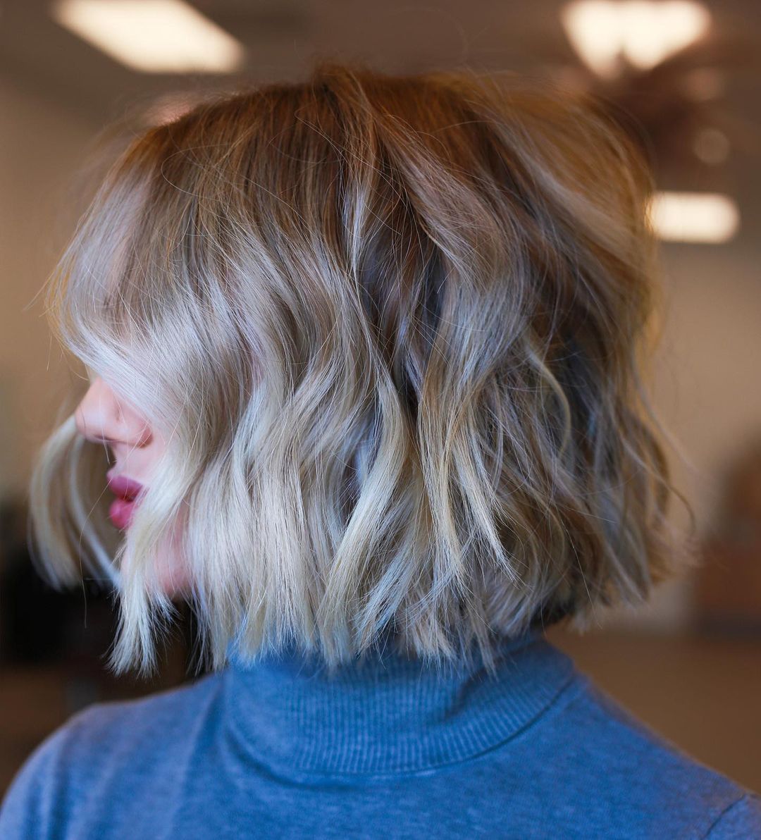 Caramel Blonde Bob with Silver Underlights