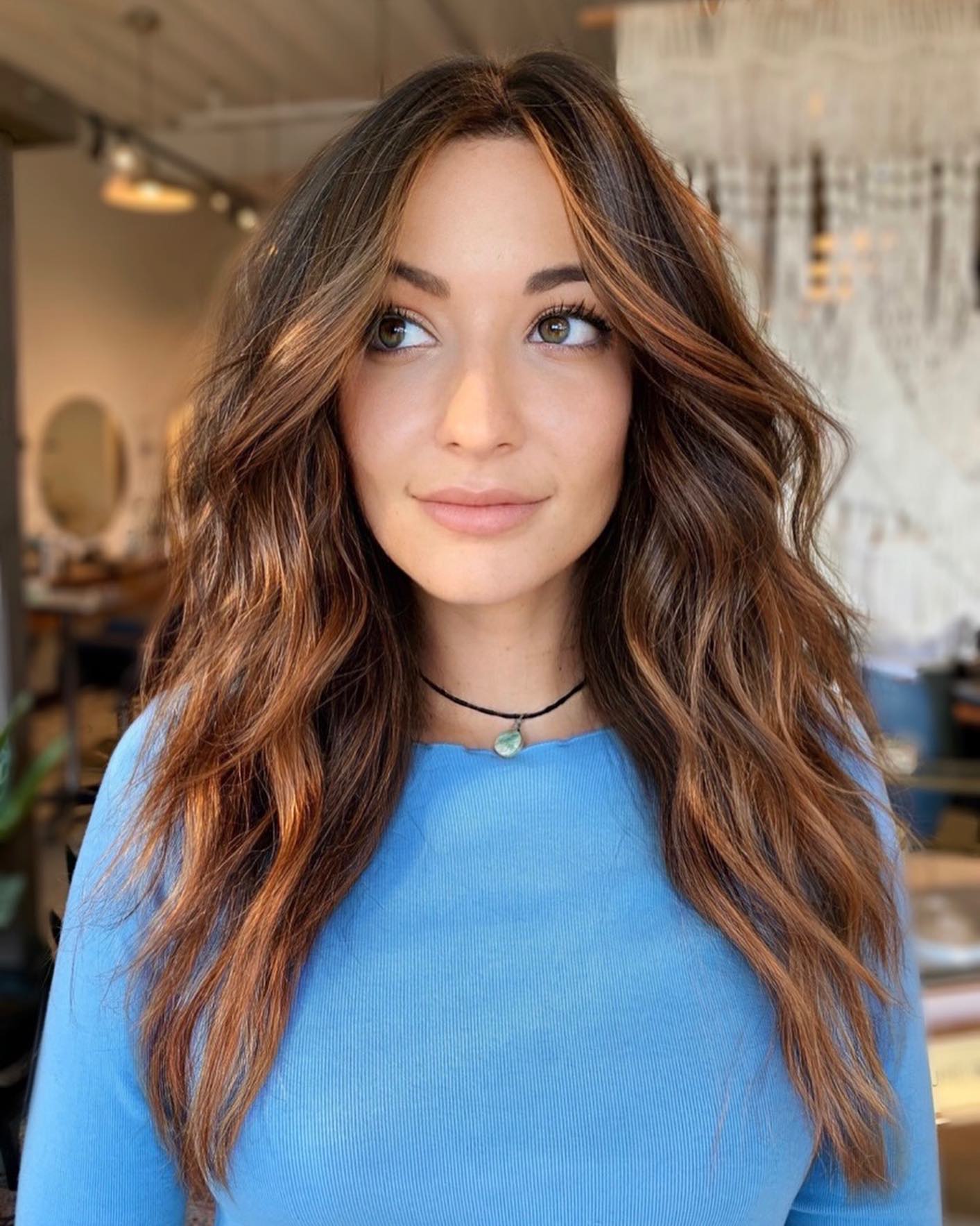 Brunette with Copper Blonde Highlights