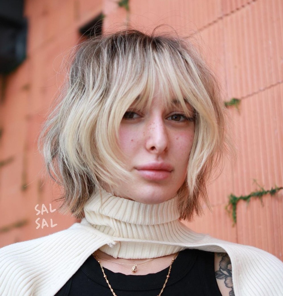 Short Jagged Blonde Bob with Bangs