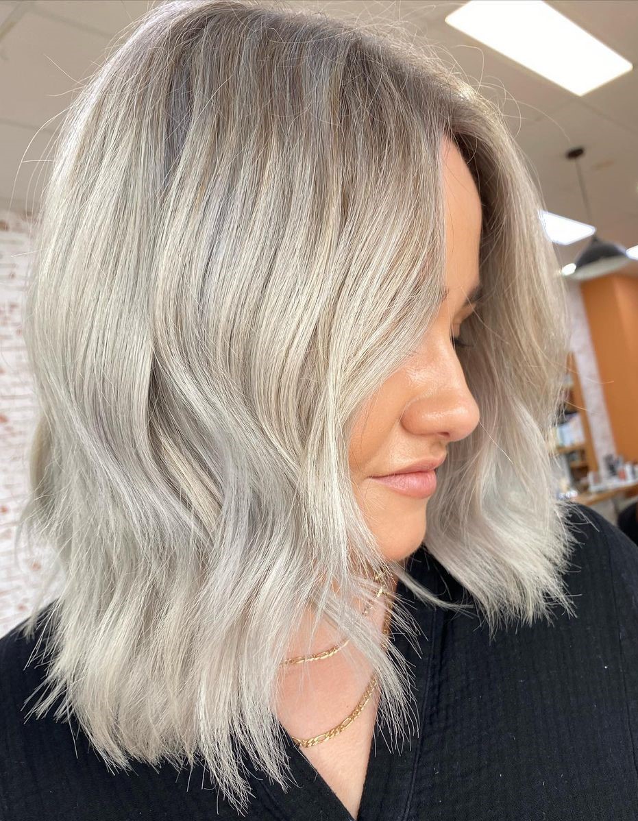 Ash Blonde Shag with Silver Highlights